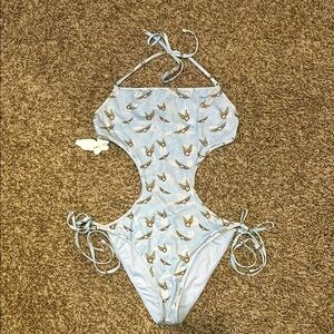 Frankie's Bikinis Sky Blue Angel Wing One-Piece Swimsuit
